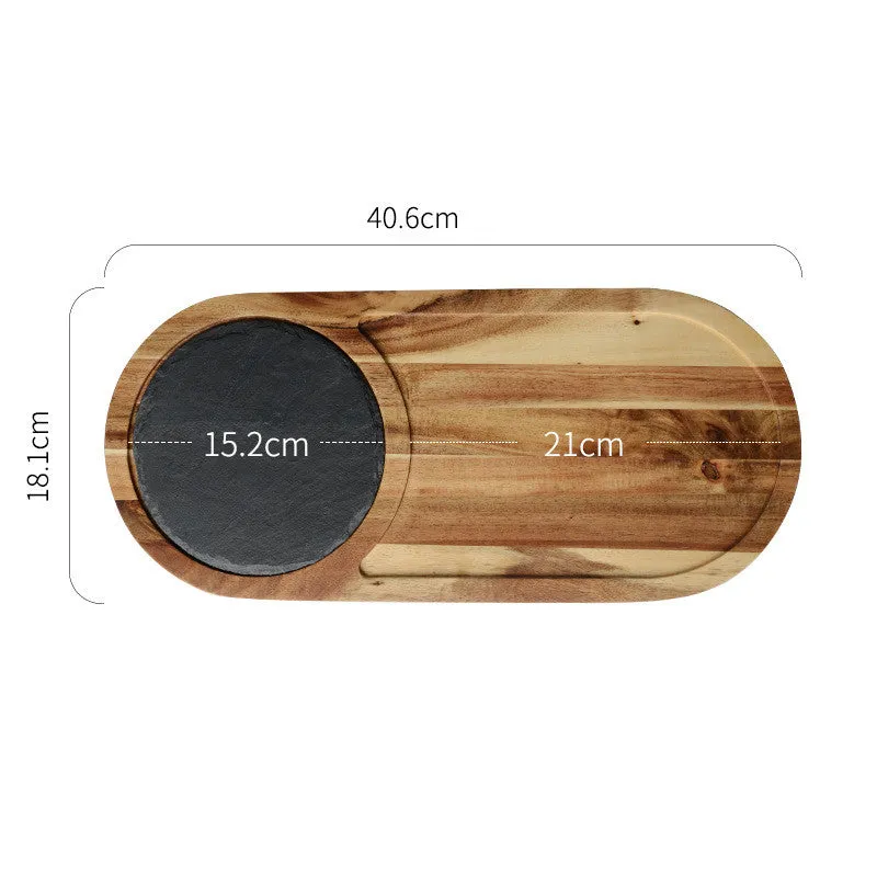 Black Acacia Wood Pizza Dish, Charcuterie Board, Wooden Plate with Modern Slate Stone plate