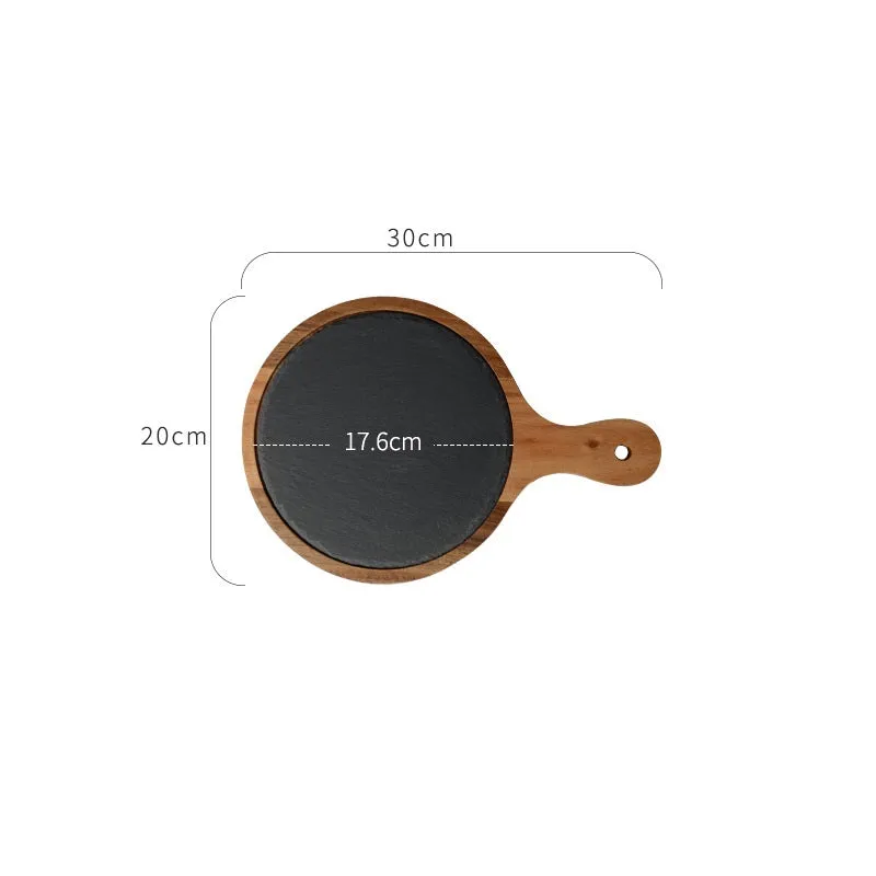 Black Acacia Wood Pizza Dish, Charcuterie Board, Wooden Plate with Modern Slate Stone plate