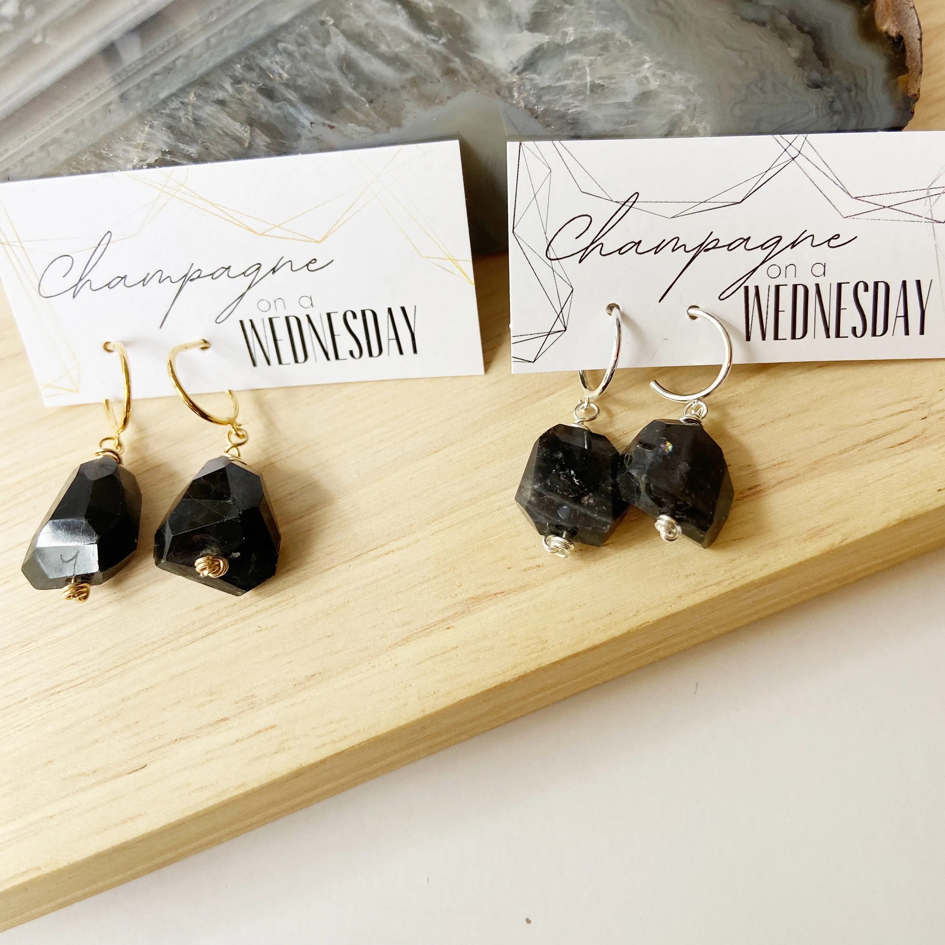 Dark Blue Kyanite Chunk Mini Hoop Earring