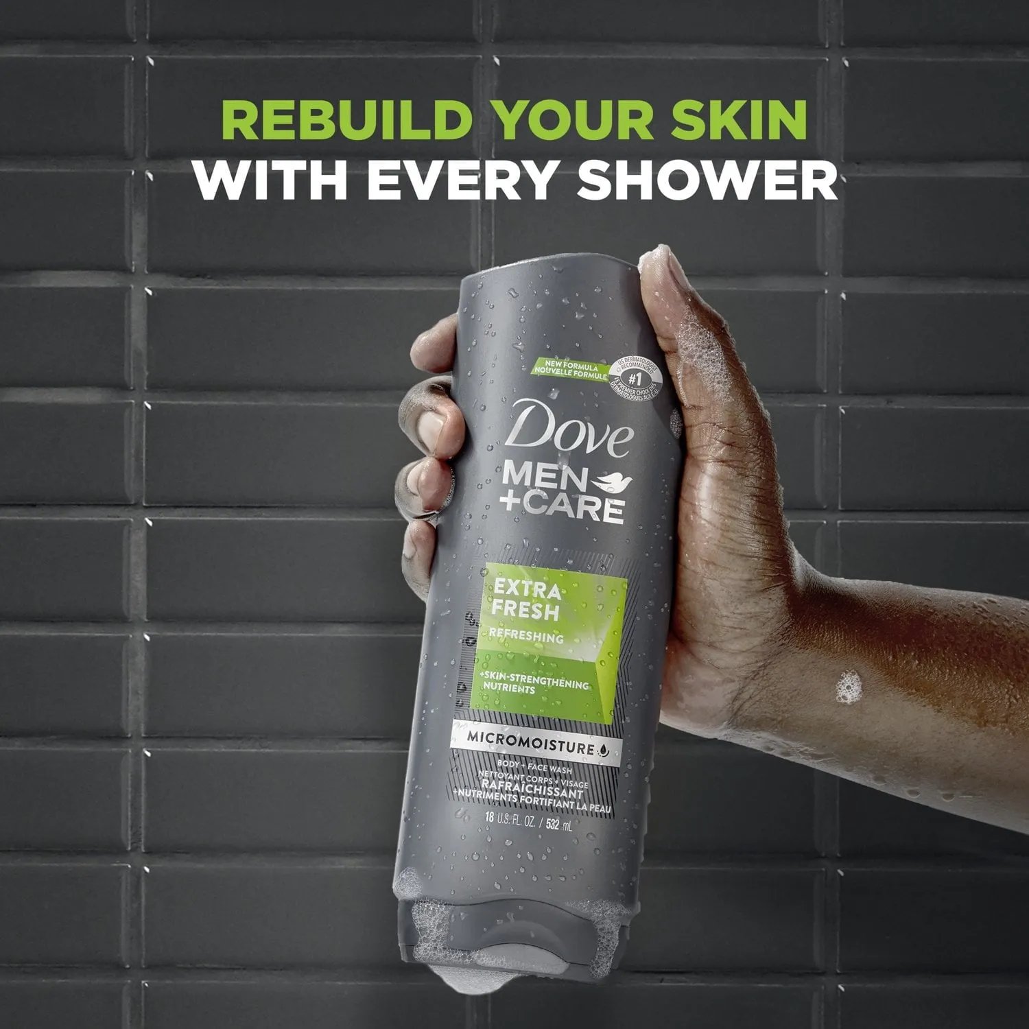 Dove Men Care Extra Fresh Refreshing Hydrating Face and Body Wash, 18 fl oz