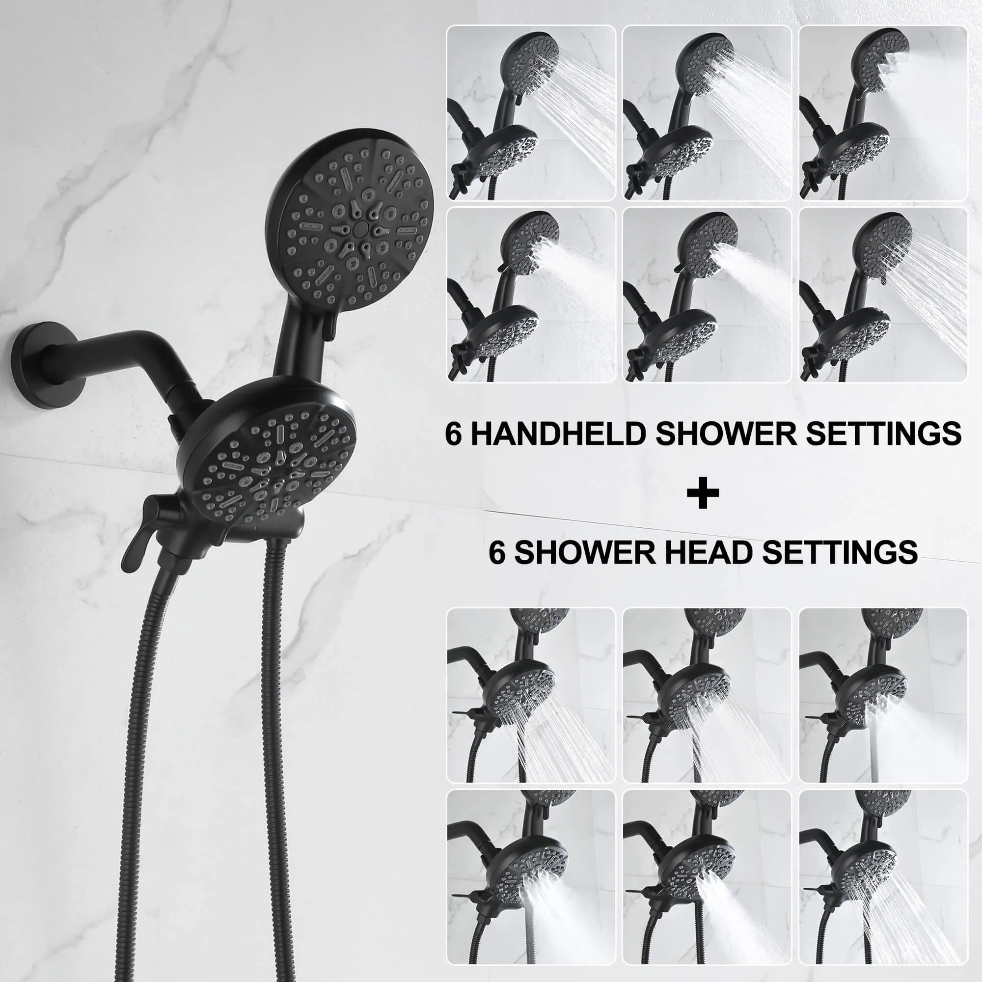 Dual Shower Head System 2 in 1 High-Pressure 7 Functions Rain Shower Head Include Brass Valve and Trim Kit JK0192
