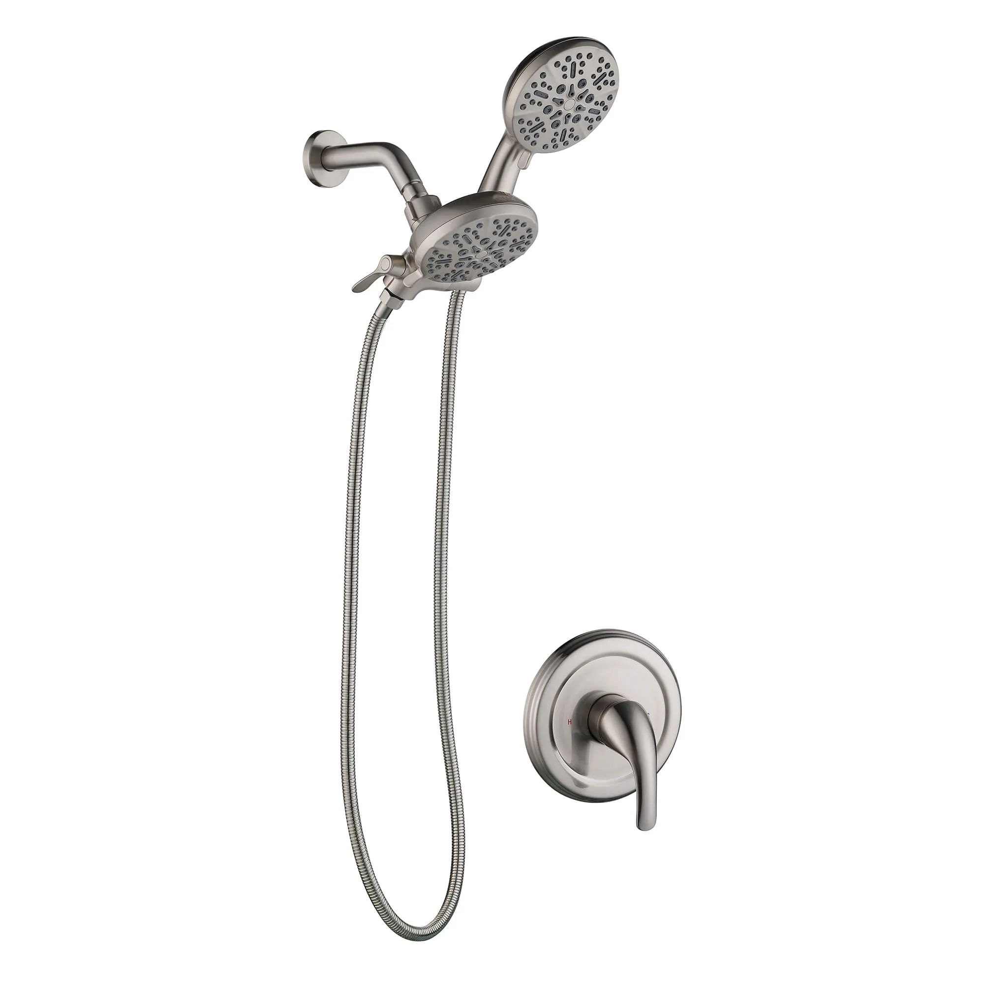 Dual Shower Head System 2 in 1 High-Pressure 7 Functions Rain Shower Head Include Brass Valve and Trim Kit JK0192