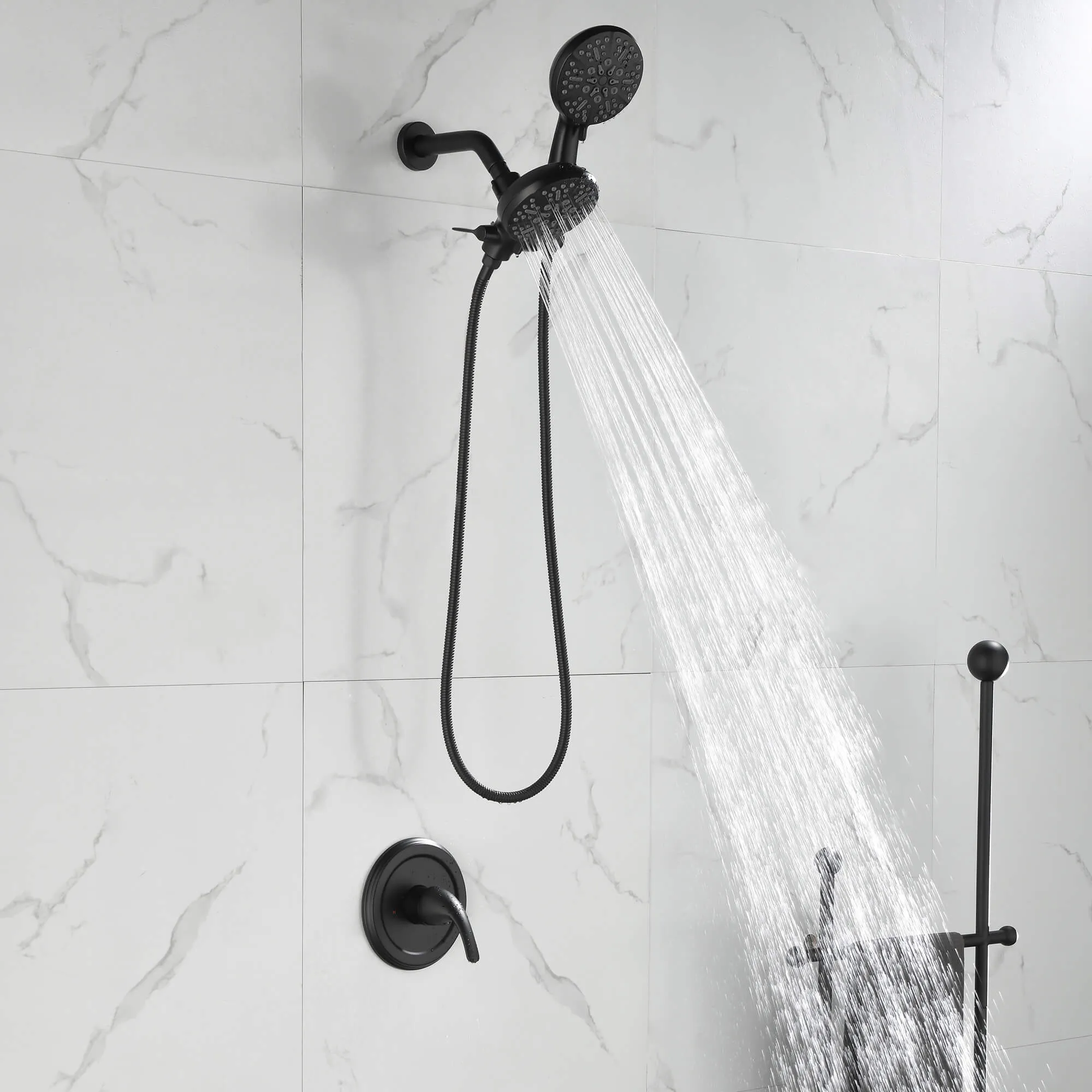 Dual Shower Head System 2 in 1 High-Pressure 7 Functions Rain Shower Head Include Brass Valve and Trim Kit JK0192