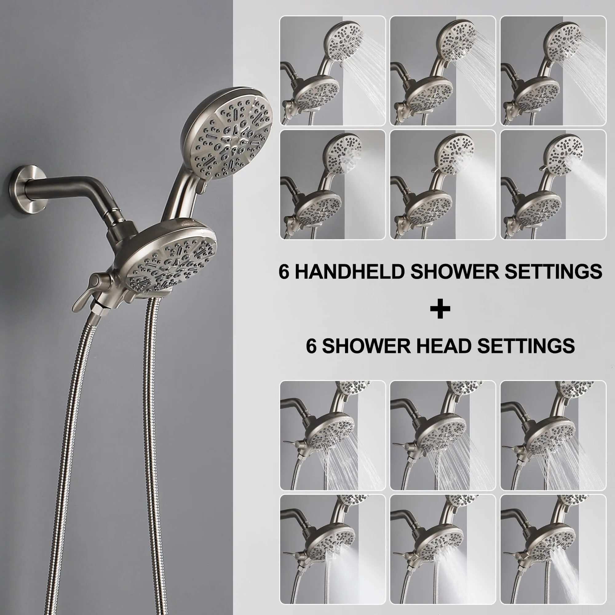 Dual Shower Head System 2 in 1 High-Pressure 7 Functions Rain Shower Head Include Brass Valve and Trim Kit JK0192