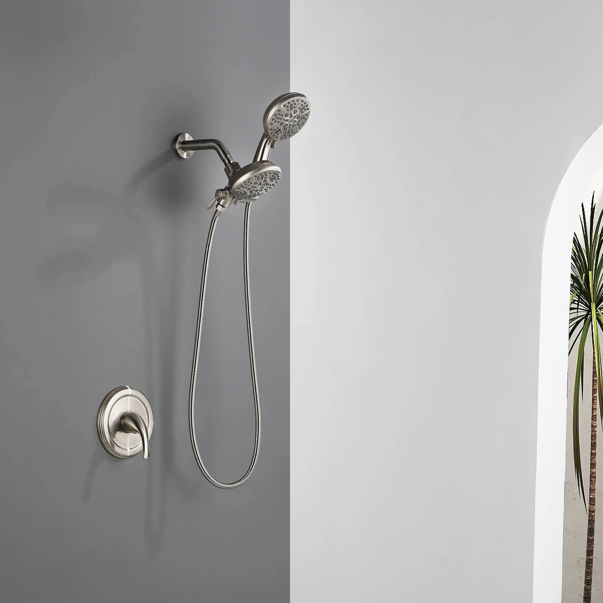 Dual Shower Head System 2 in 1 High-Pressure 7 Functions Rain Shower Head Include Brass Valve and Trim Kit JK0192