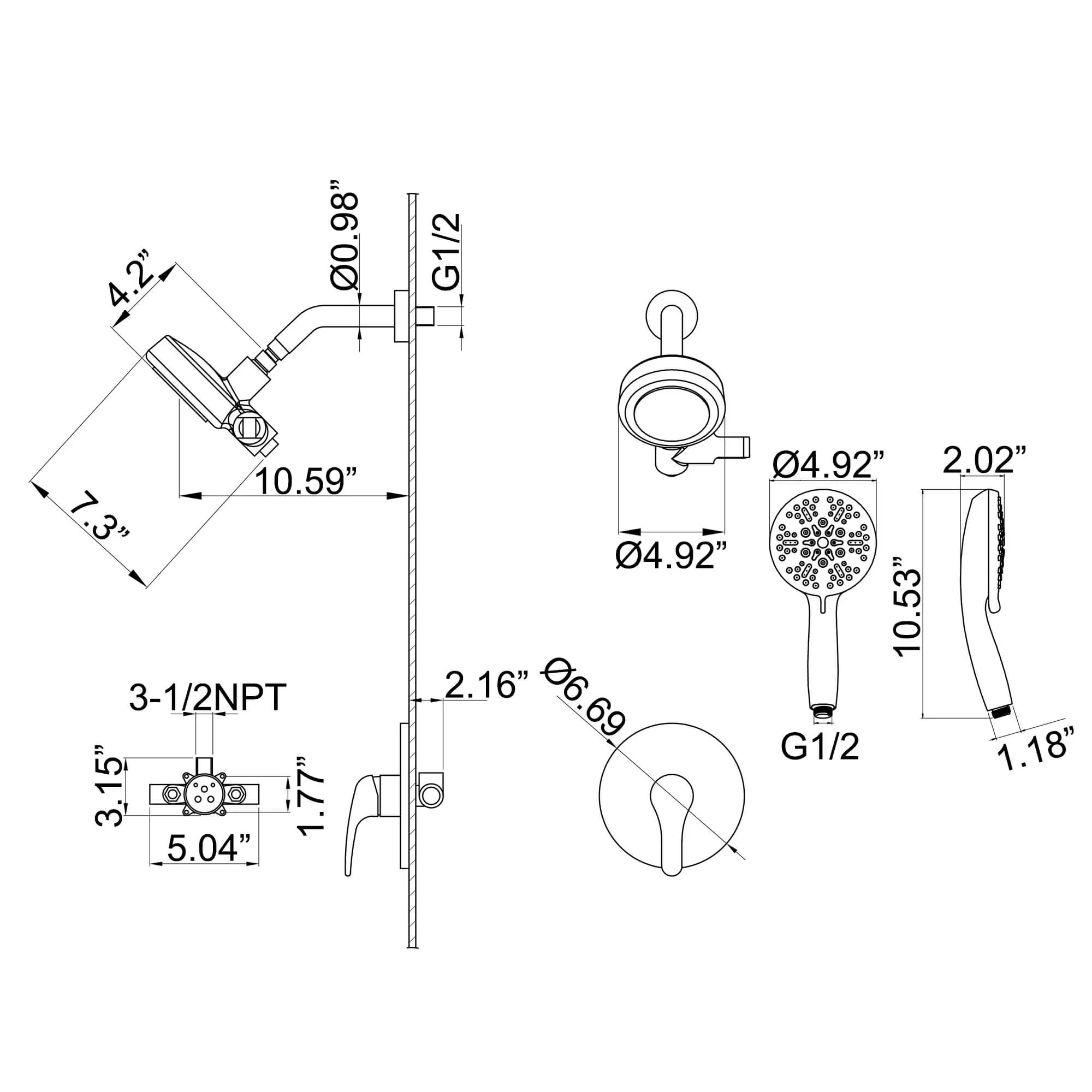 Dual Shower Head System 2 in 1 High-Pressure 7 Functions Rain Shower Head Include Brass Valve and Trim Kit JK0192