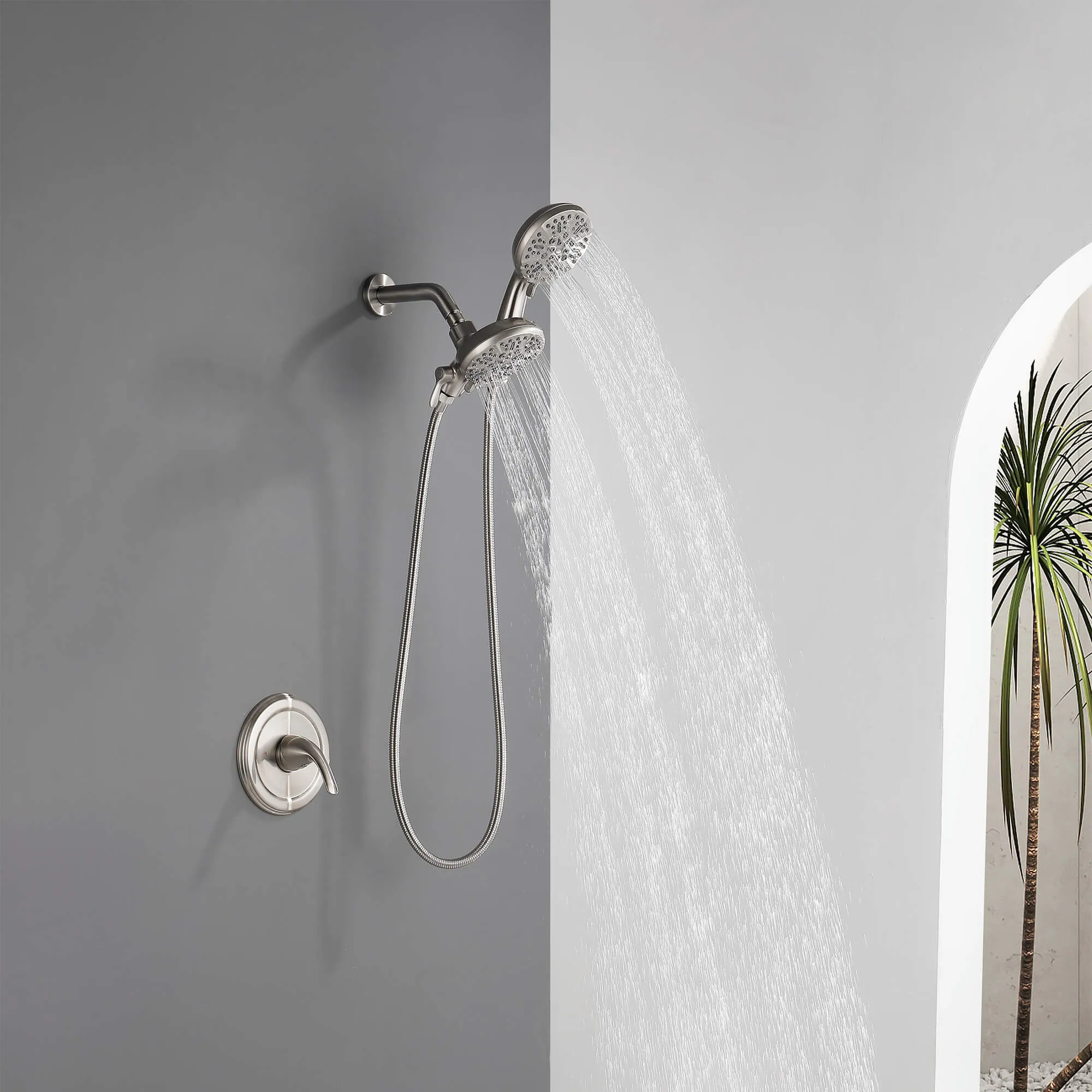 Dual Shower Head System 2 in 1 High-Pressure 7 Functions Rain Shower Head Include Brass Valve and Trim Kit JK0192