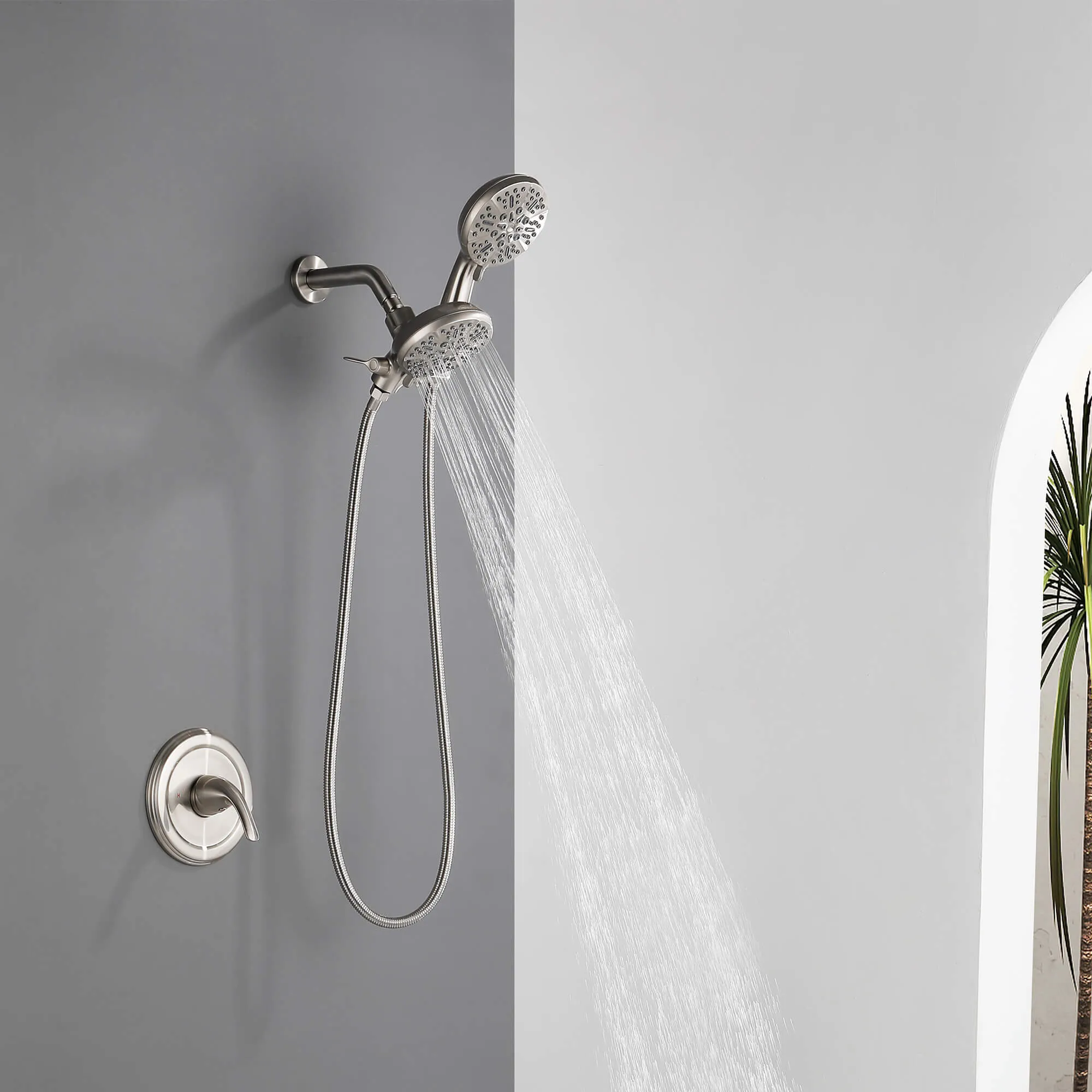 Dual Shower Head System 2 in 1 High-Pressure 7 Functions Rain Shower Head Include Brass Valve and Trim Kit JK0192