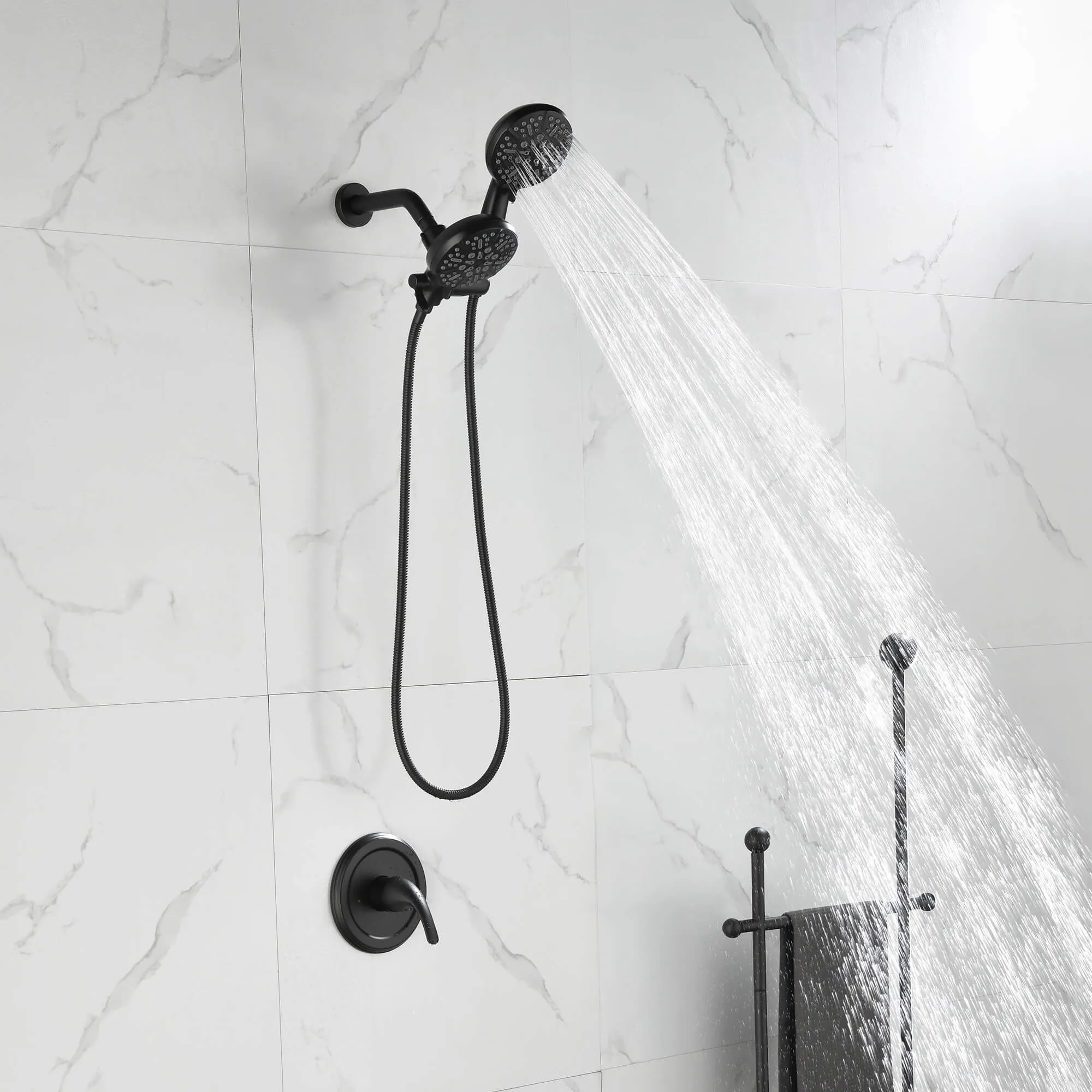 Dual Shower Head System 2 in 1 High-Pressure 7 Functions Rain Shower Head Include Brass Valve and Trim Kit JK0192