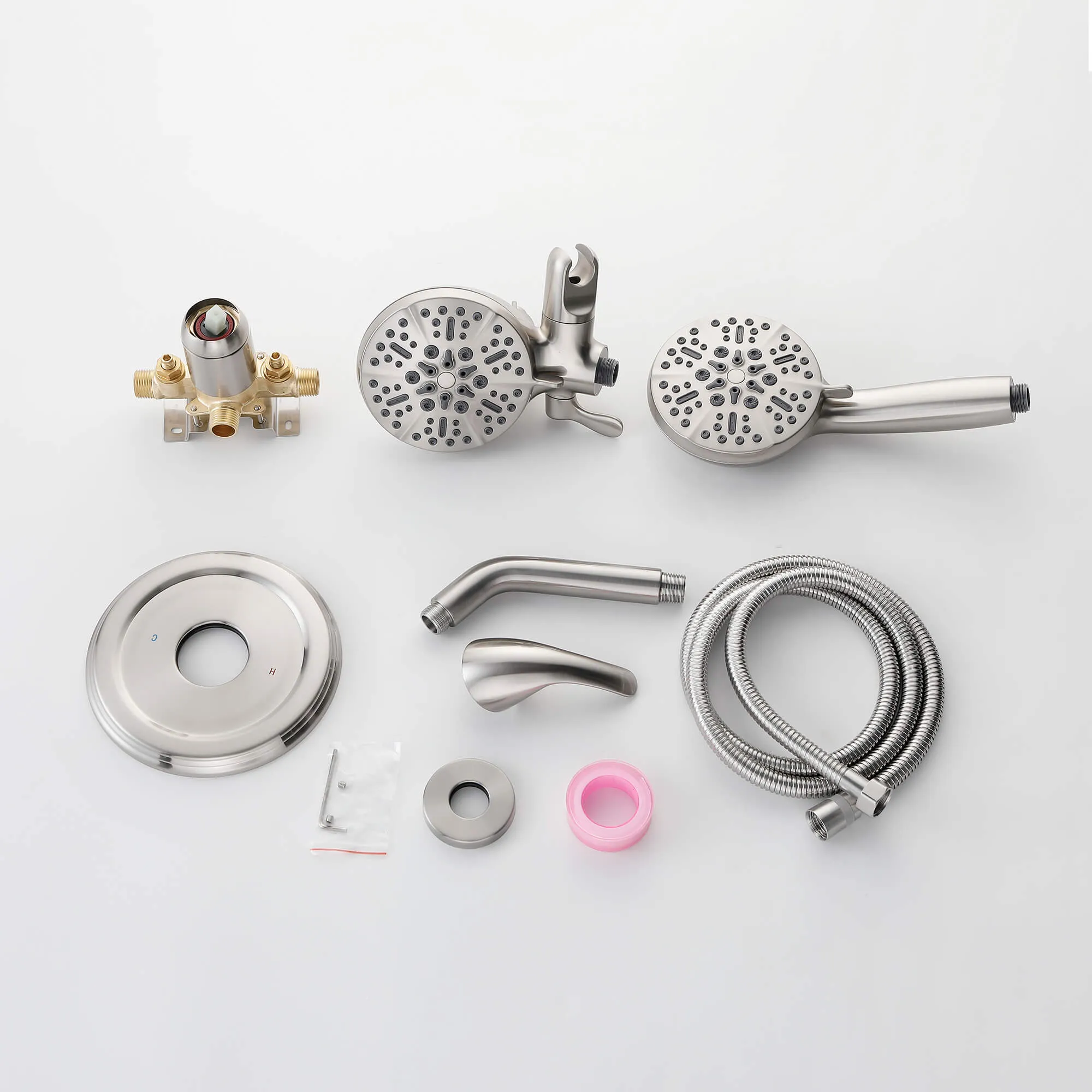 Dual Shower Head System 2 in 1 High-Pressure 7 Functions Rain Shower Head Include Brass Valve and Trim Kit JK0192