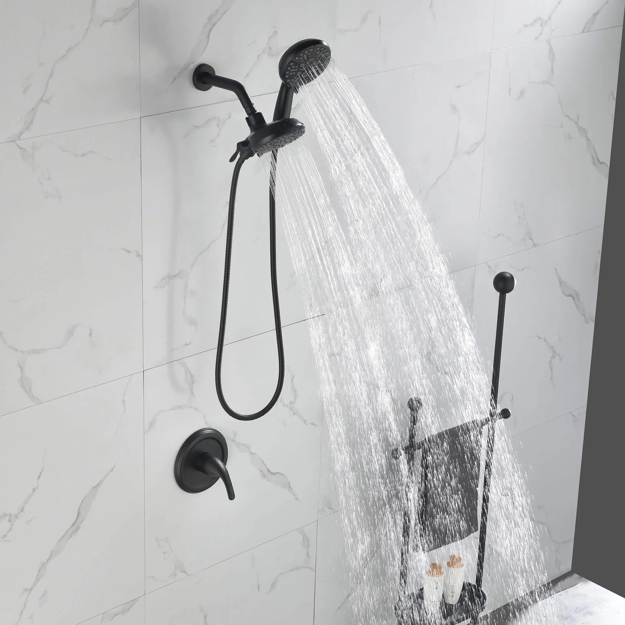 Dual Shower Head System 2 in 1 High-Pressure 7 Functions Rain Shower Head Include Brass Valve and Trim Kit JK0192