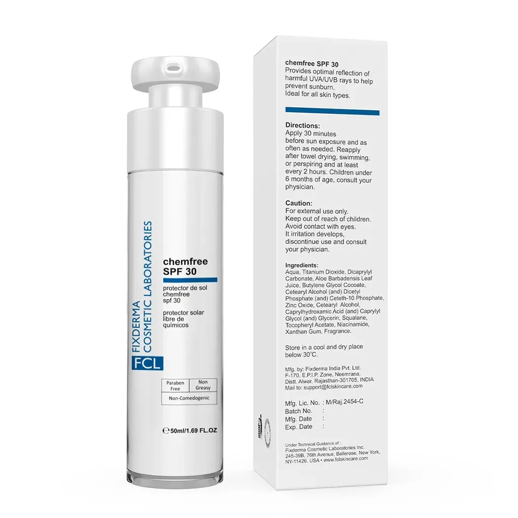 FCL Chemfree Sunscreen SPF 30 for Oily, Sensitive and Acne Prone Skin For Men and Women