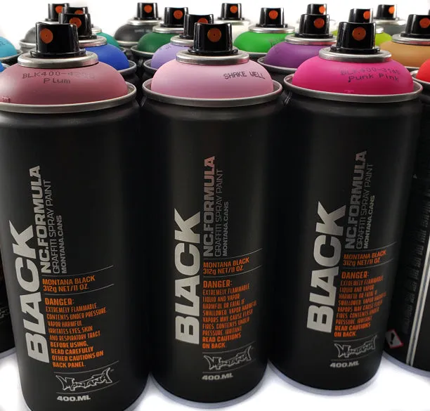 Montana BLACK 400ml Spray Paint 24 Pack - Complete Artist Set