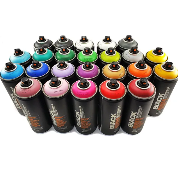 Montana BLACK 400ml Spray Paint 24 Pack - Complete Artist Set