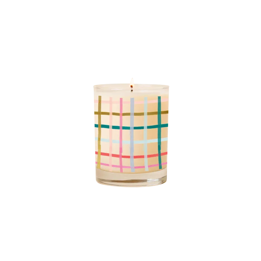 Pretty Plaid Rocks Glass Candle