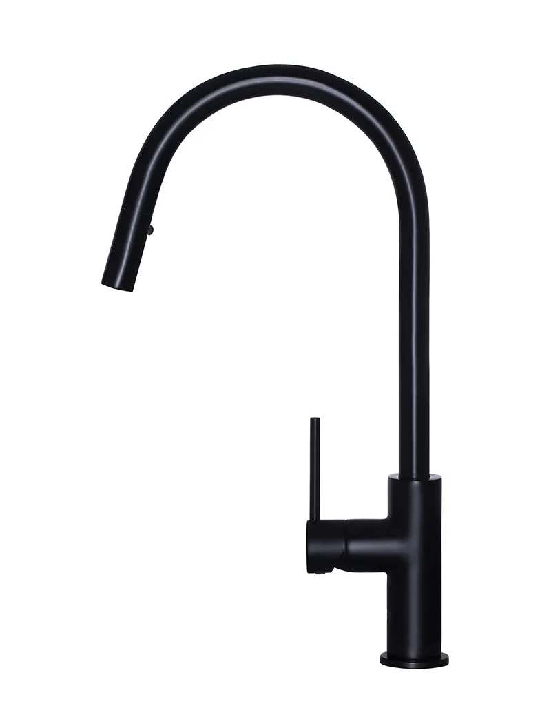Round Piccola Pull Out Kitchen Mixer Tap - Matte Black