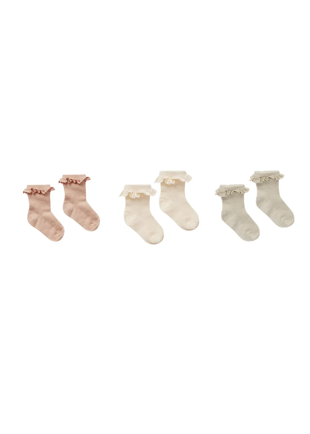 RUFFLE SOCKS - 3 PACK - DOVE/NATURAL/BLUSH