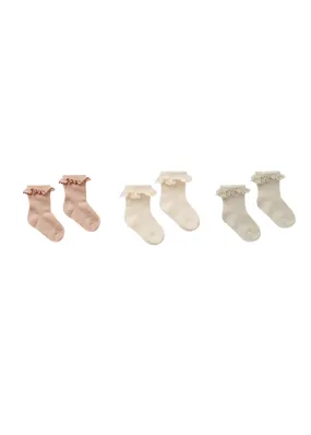 RUFFLE SOCKS - 3 PACK - DOVE/NATURAL/BLUSH