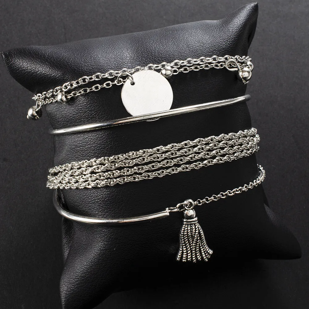 Silver smooth tassel bracelet