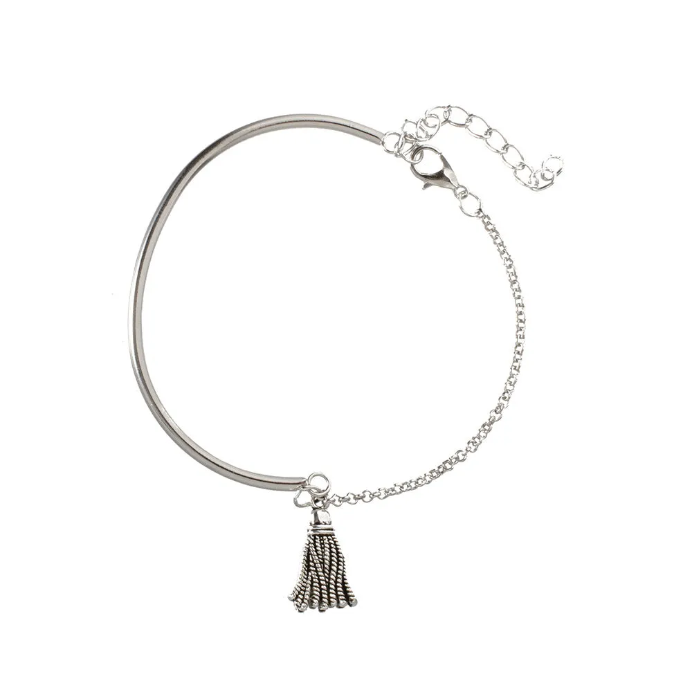 Silver smooth tassel bracelet