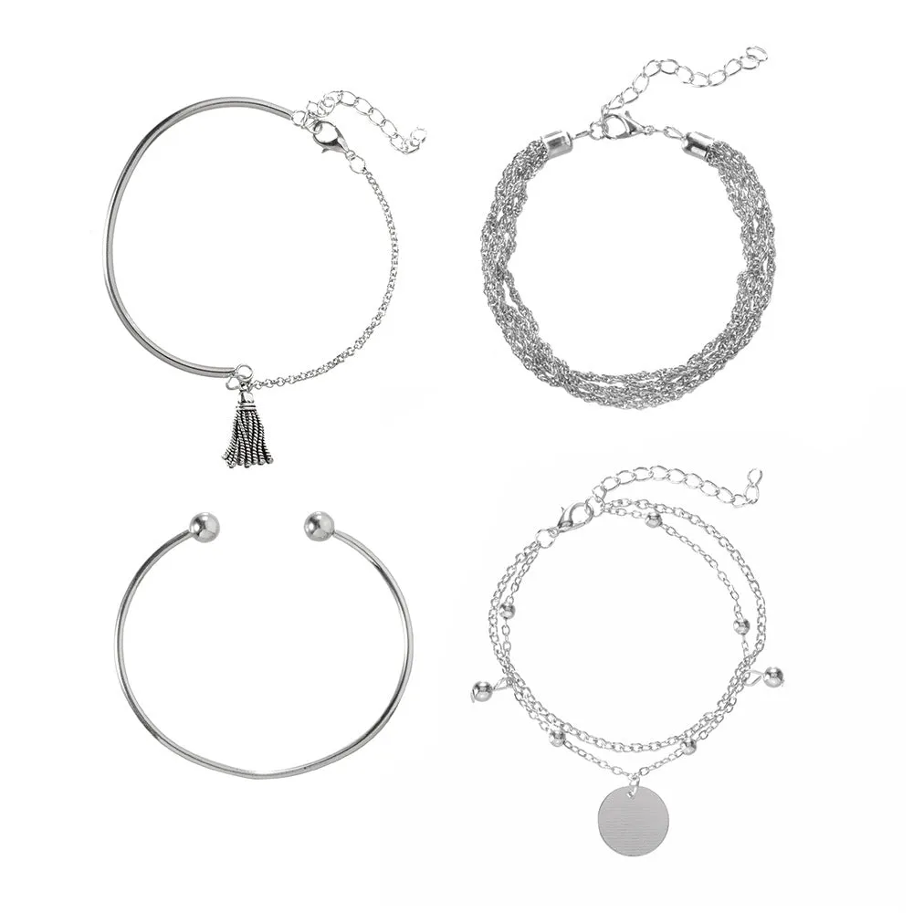 Silver smooth tassel bracelet
