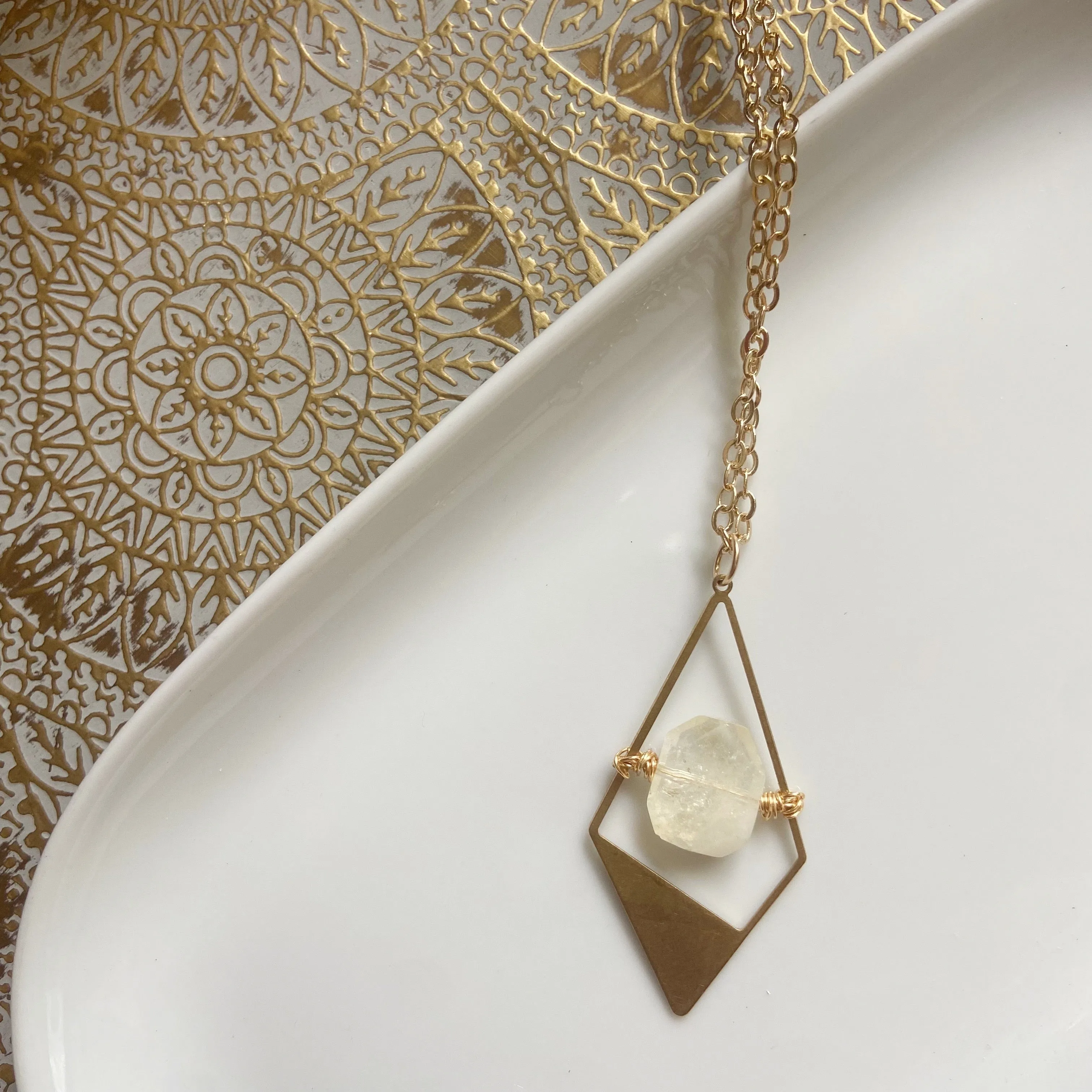 Smooth Citrine Geometric Pendant