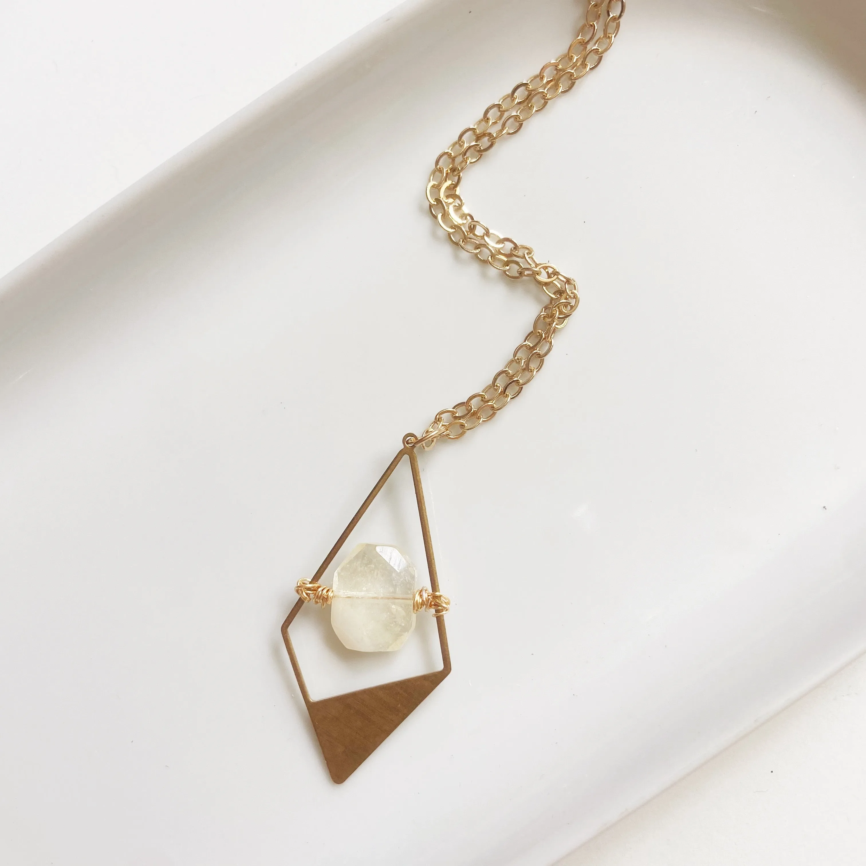 Smooth Citrine Geometric Pendant