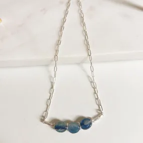 Wire Wrapped Kyanite Bar Necklace in Silver (17.5 inches)