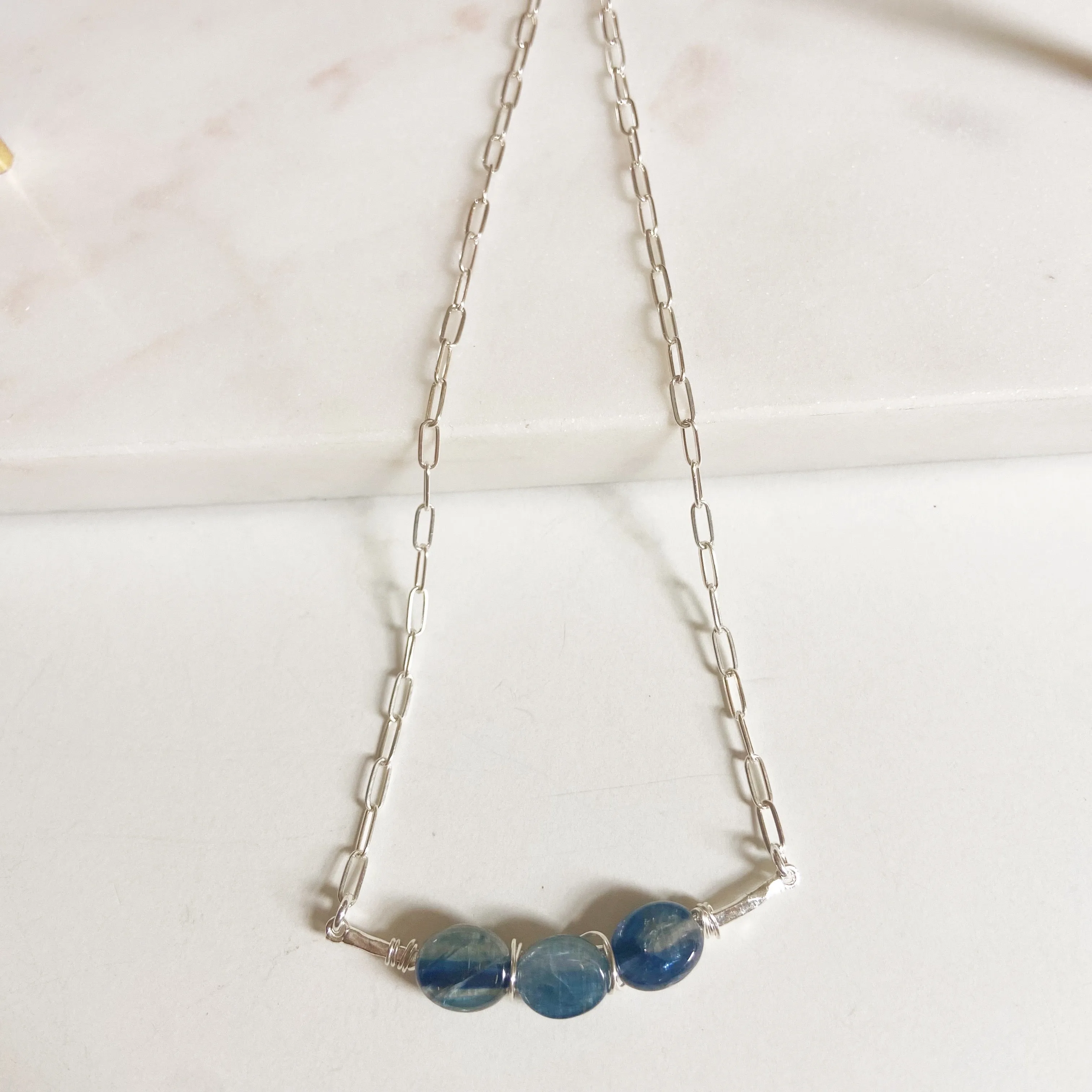 Wire Wrapped Kyanite Bar Necklace in Silver (17.5 inches)